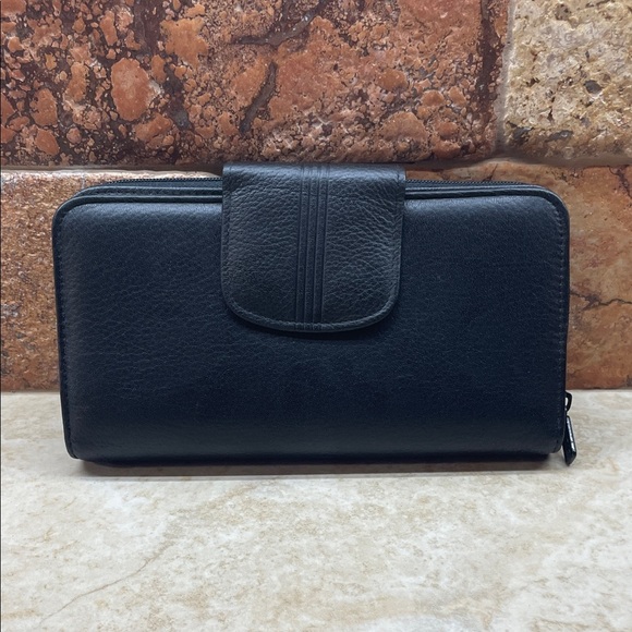 Buxton Black Leather Ensemble Clutch Wallet Full Grain Cowhide Vintage Women’s - Picture 2 of 13